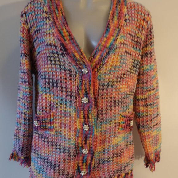 Women Shag Boutique Multi Color Knit Cardigan Sweater L* - Picture 2 of 7